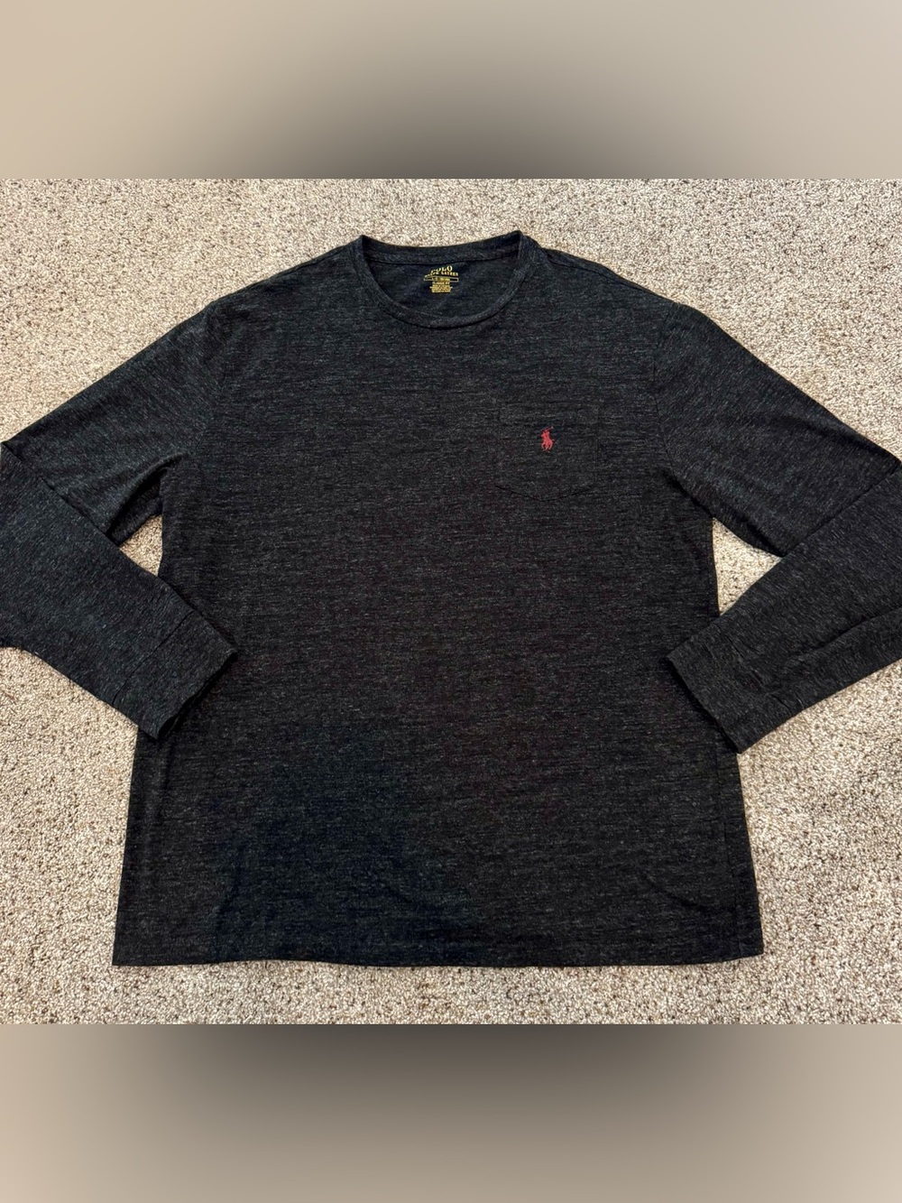 Polo by Ralph Lauren Charcoal Black Long-Sleeve Crew Shirt with Red Pony